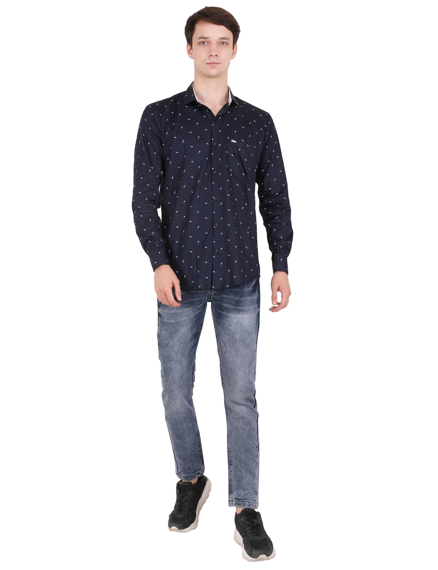 Nature-Inspired Elegance: Blue Shirt with Small Blue Leaf Pattern for a Fresh Look