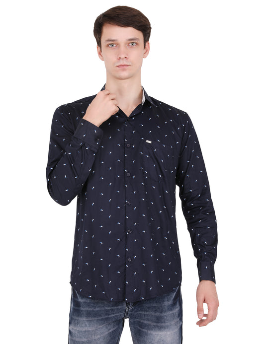 Nature-Inspired Elegance: Blue Shirt with Small Blue Leaf Pattern for a Fresh Look