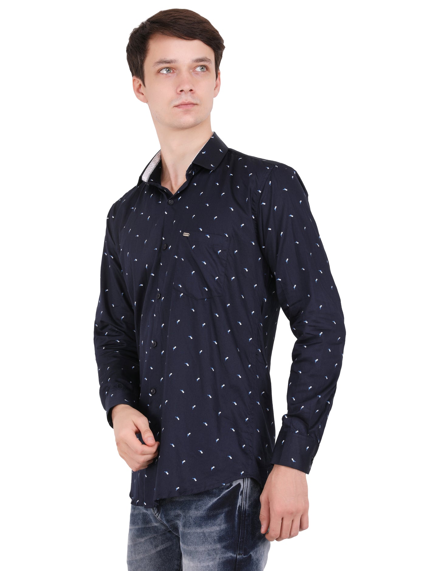 Nature-Inspired Elegance: Blue Shirt with Small Blue Leaf Pattern for a Fresh Look