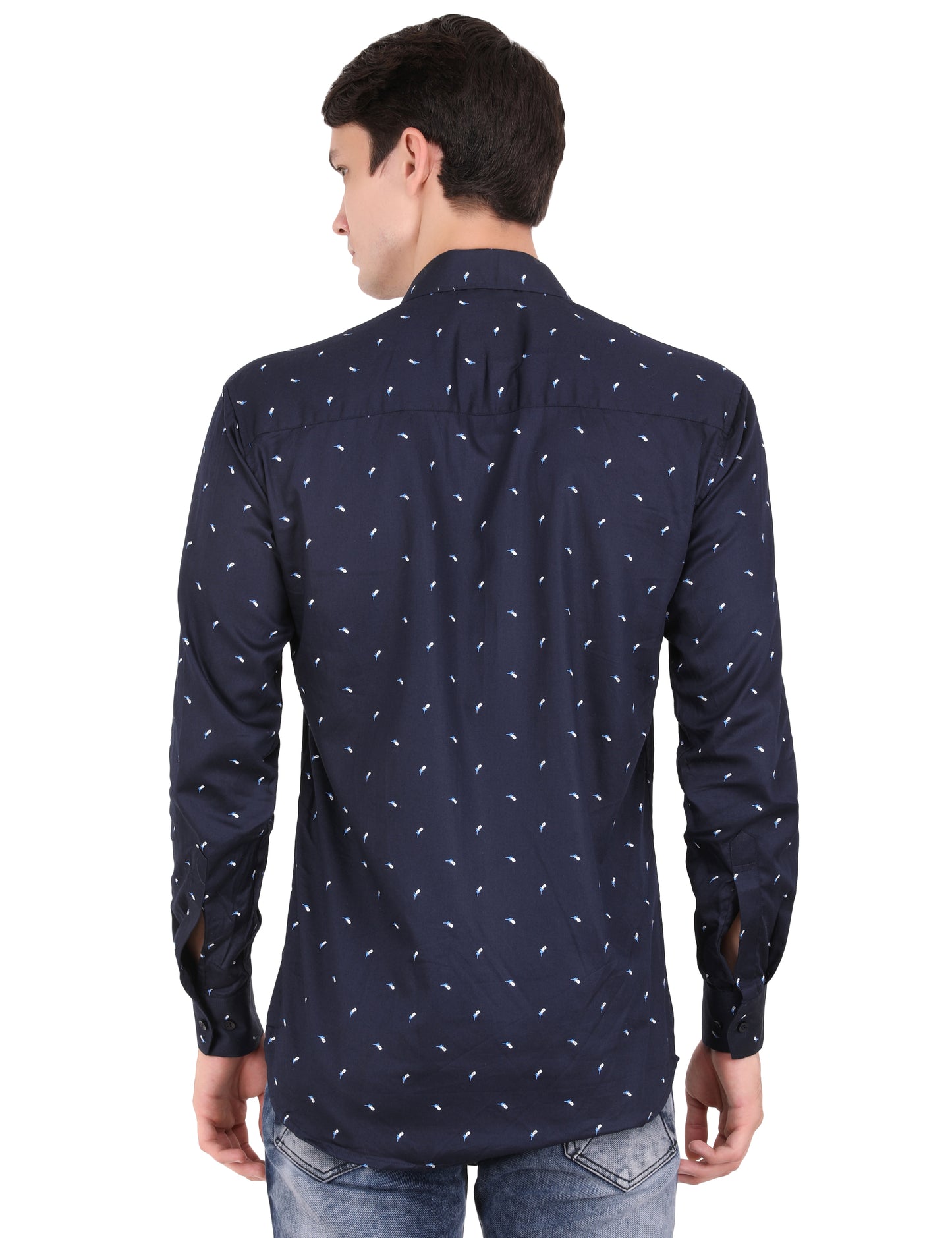 Nature-Inspired Elegance: Blue Shirt with Small Blue Leaf Pattern for a Fresh Look