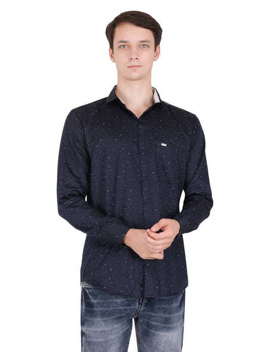 Playful Sophistication: Blue Sprinkler Dots Printed Shirt for a Stylish Statement