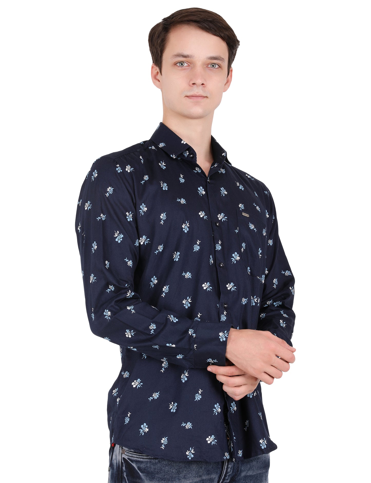 Blossoms in Blue: Printed Shirt with Big Flowers Pattern