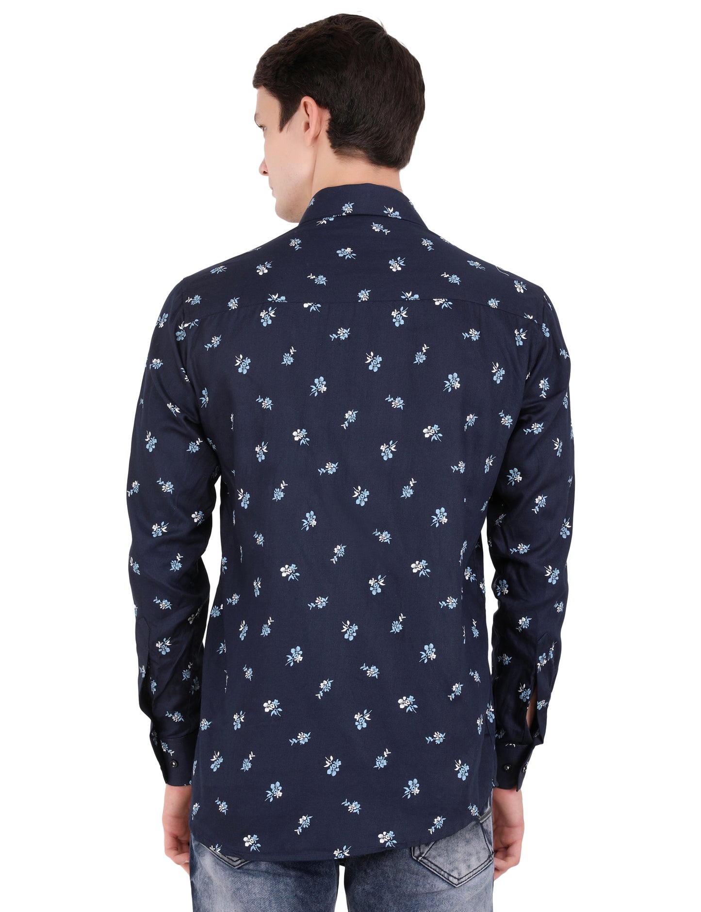 Blossoms in Blue: Printed Shirt with Big Flowers Pattern