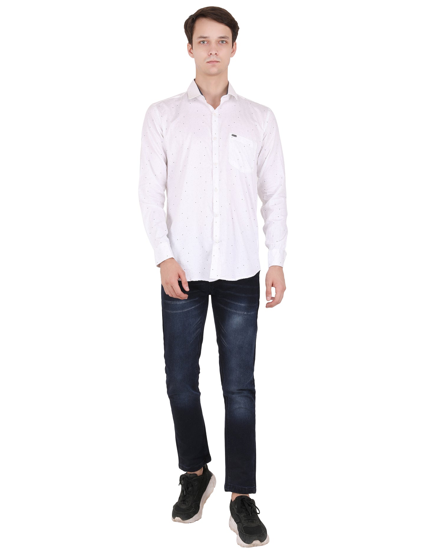 Minimal Dot Print White Shirt - Sleek Men's Fashion | Shop Now