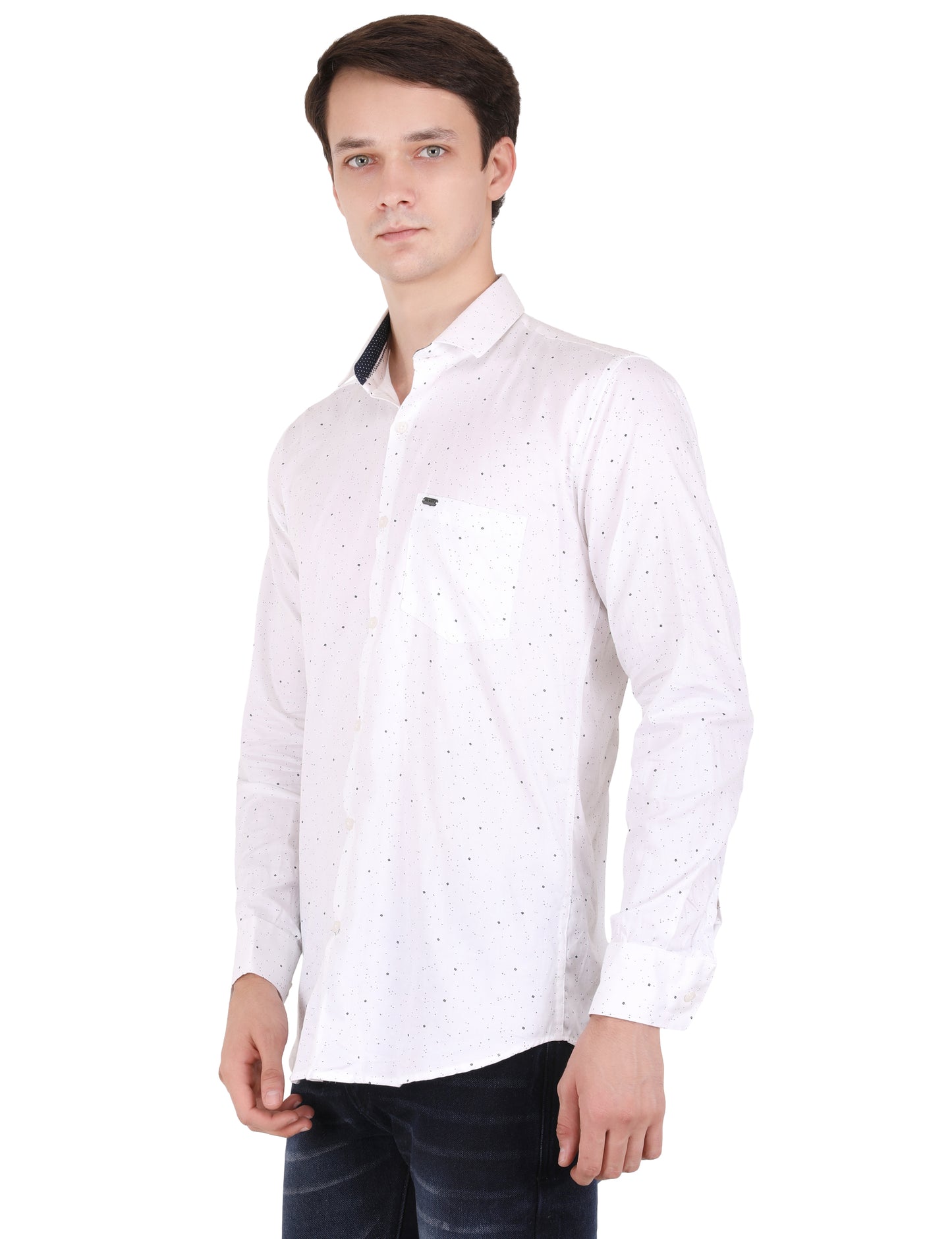 Minimal Dot Print White Shirt - Sleek Men's Fashion | Shop Now