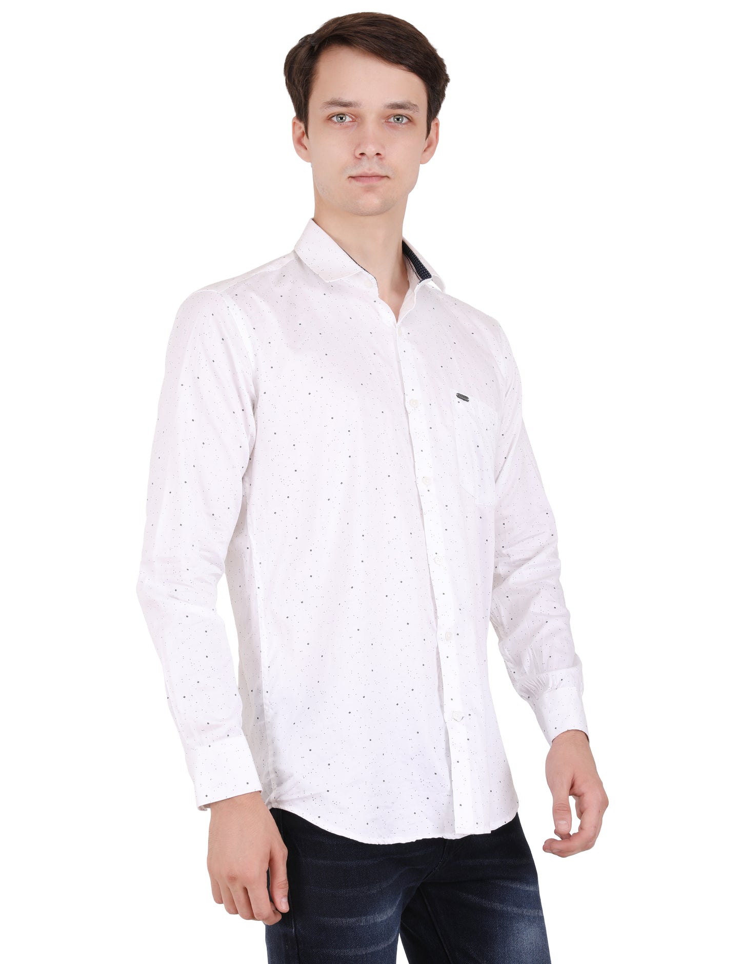 Minimal Dot Print White Shirt - Sleek Men's Fashion | Shop Now