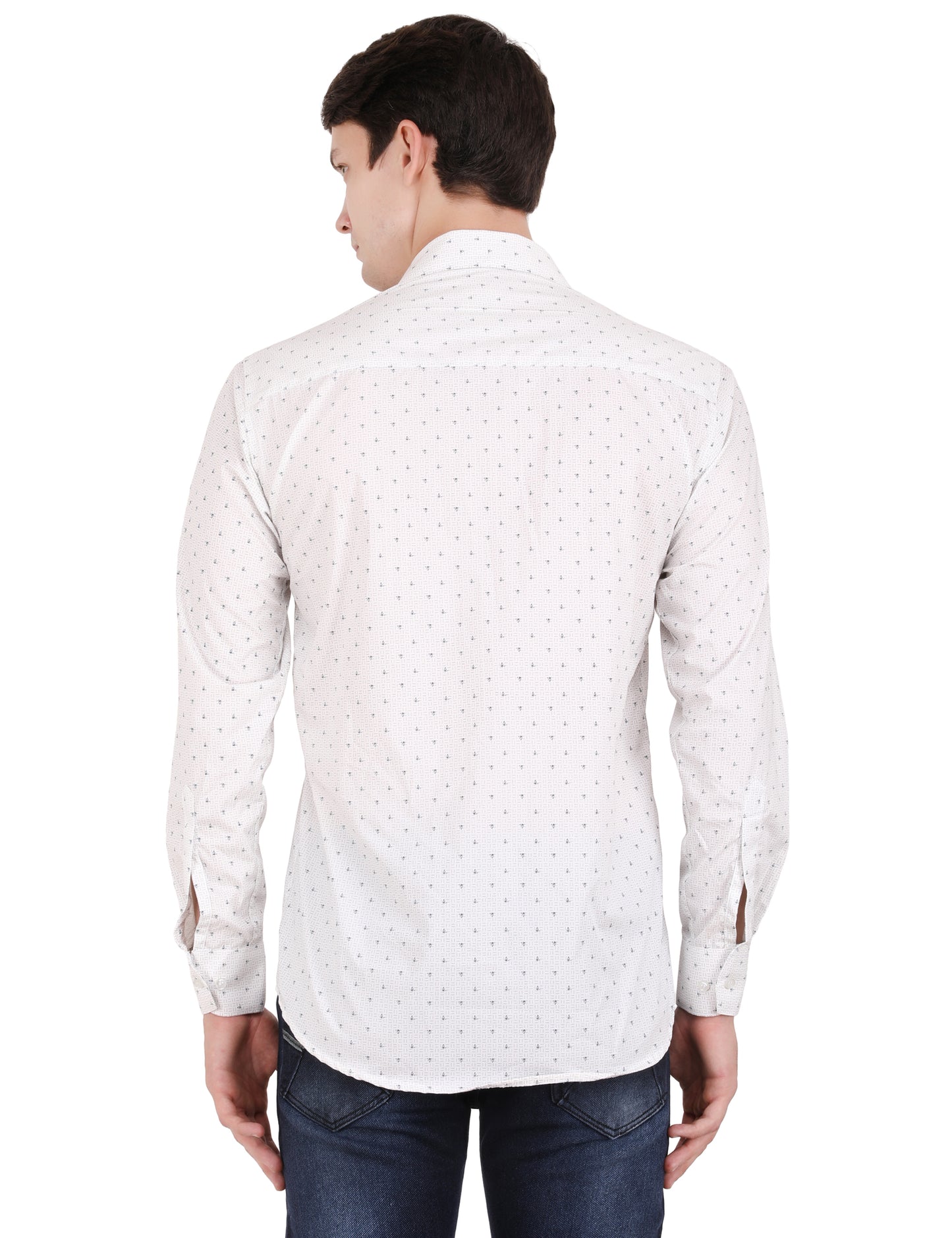 Classic Charm: Printed White Shirt with Blue Pattern