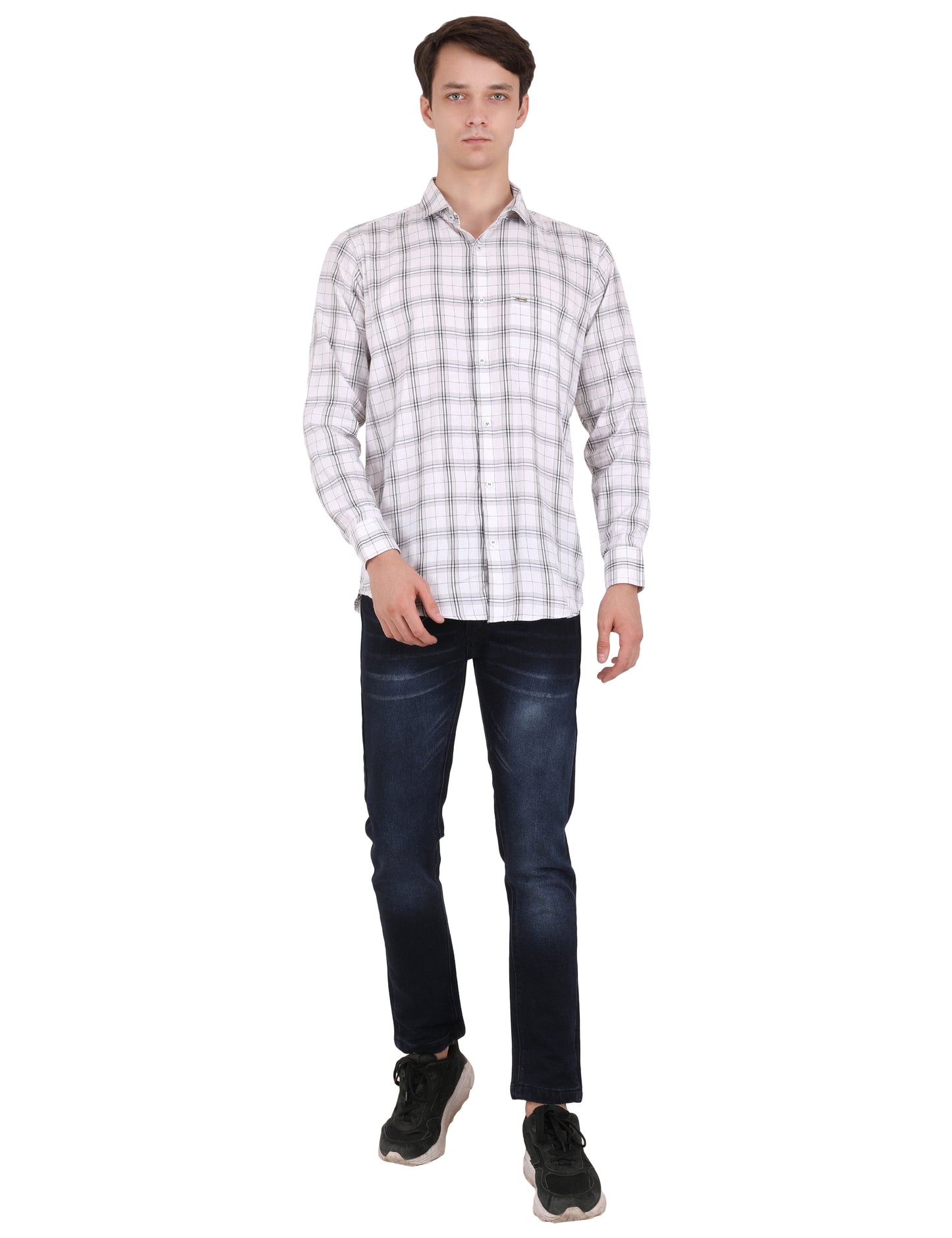 Classic Checkered Elegance: Timeless White Shirt for Men