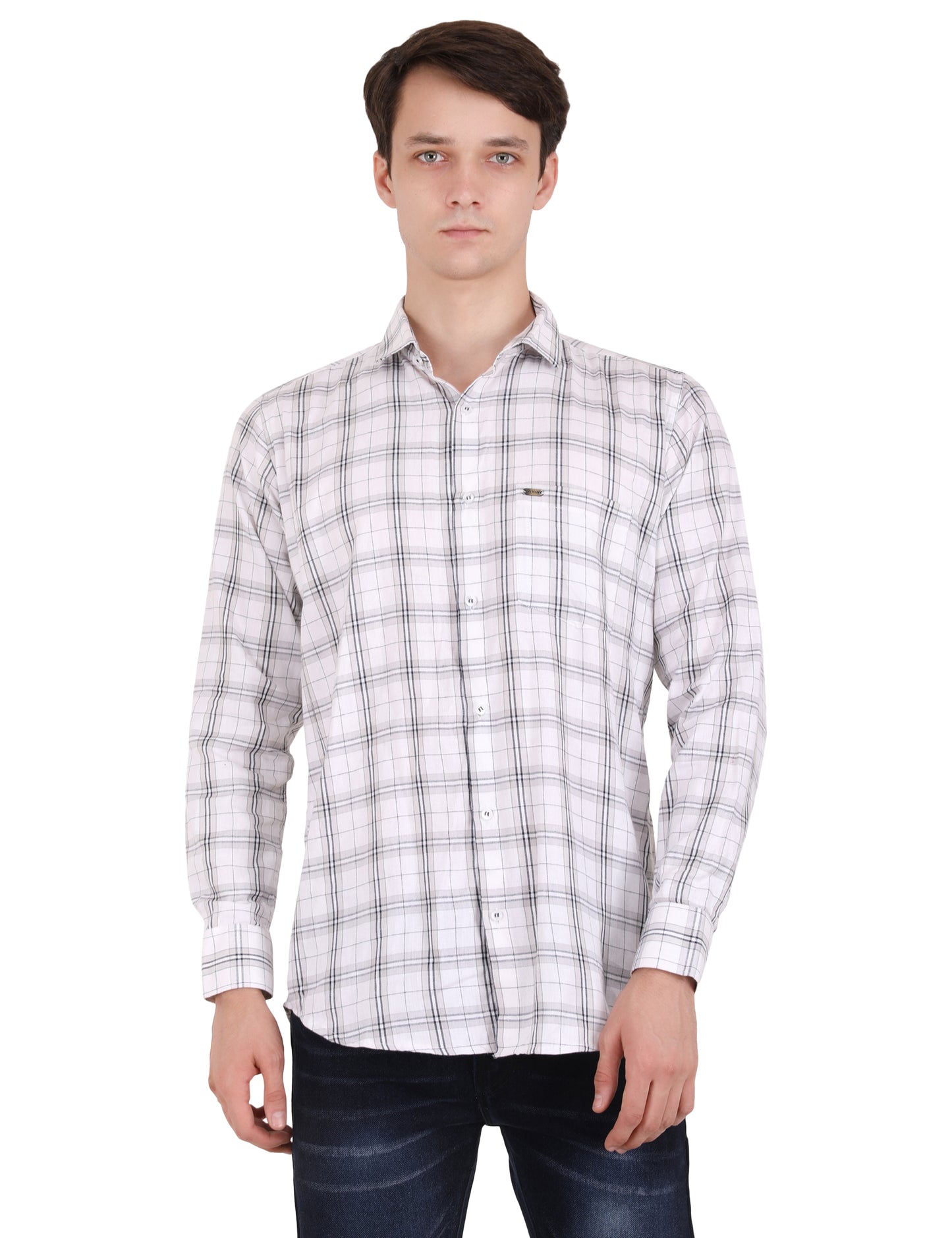 Classic Checkered Elegance: Timeless White Shirt for Men