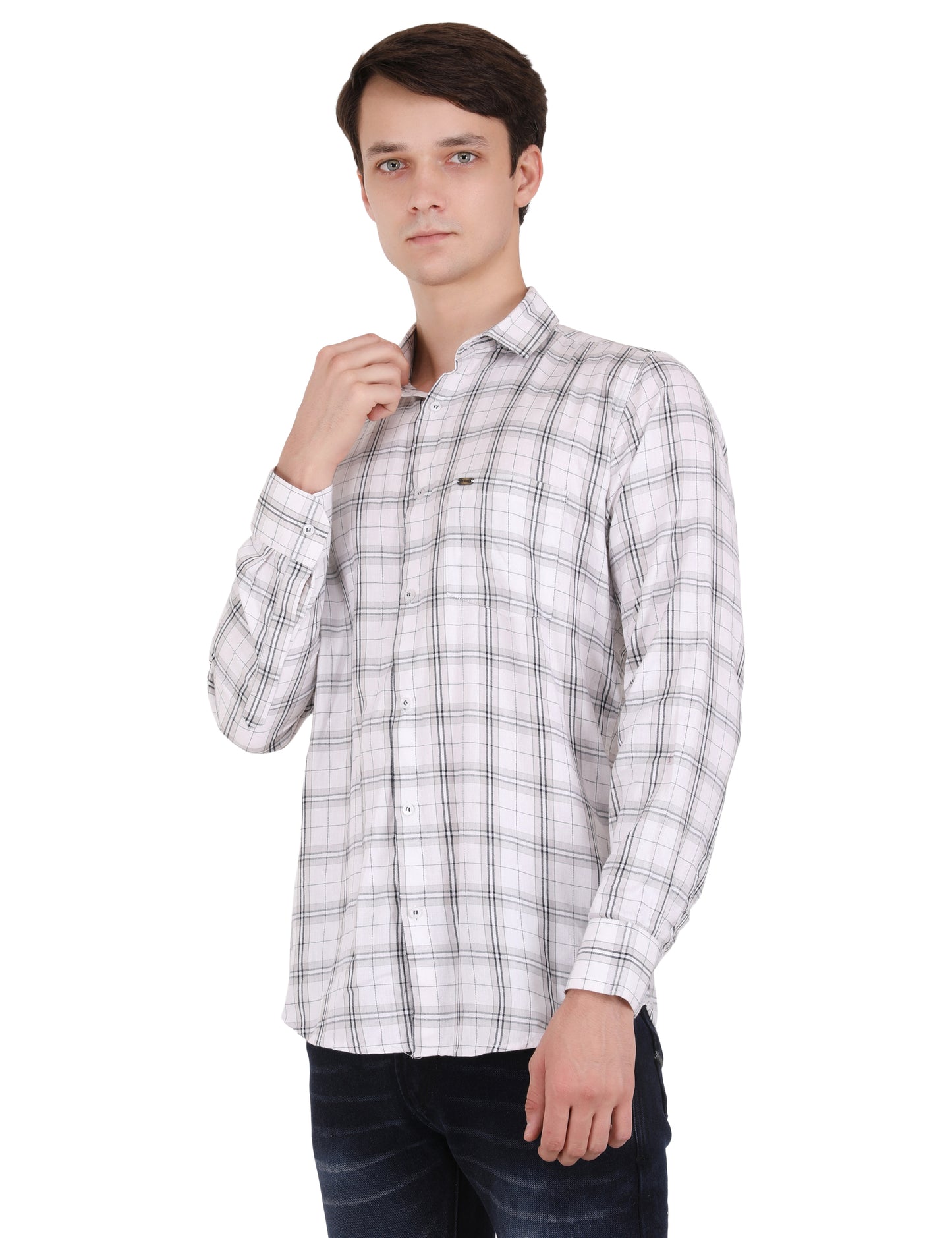 Classic Checkered Elegance: Timeless White Shirt for Men