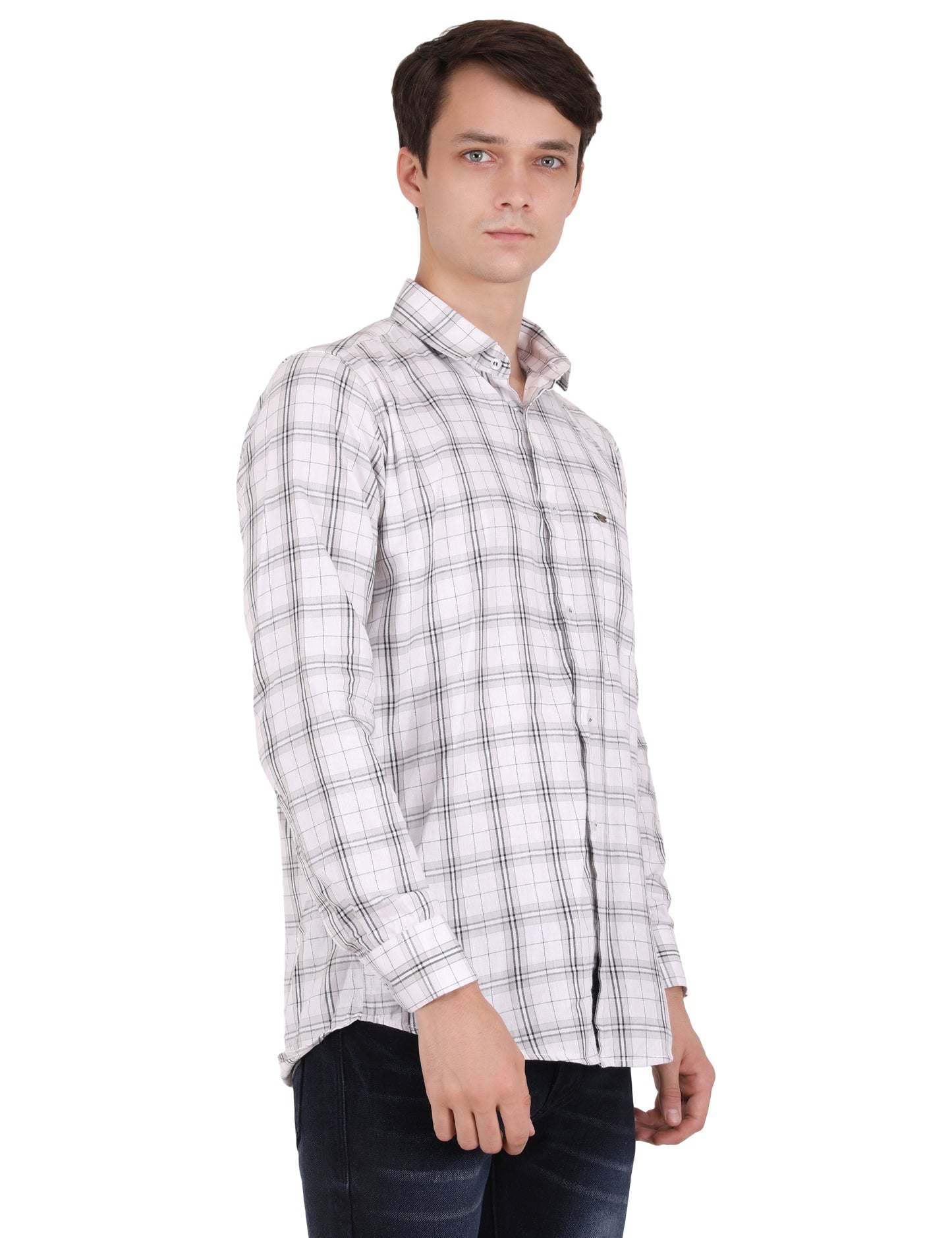 Classic Checkered Elegance: Timeless White Shirt for Men