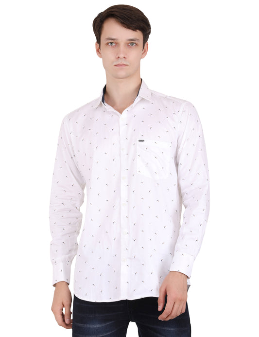 Minimal Blue Leaf Print White Shirt - Contemporary Men's Fashion | Shop Now