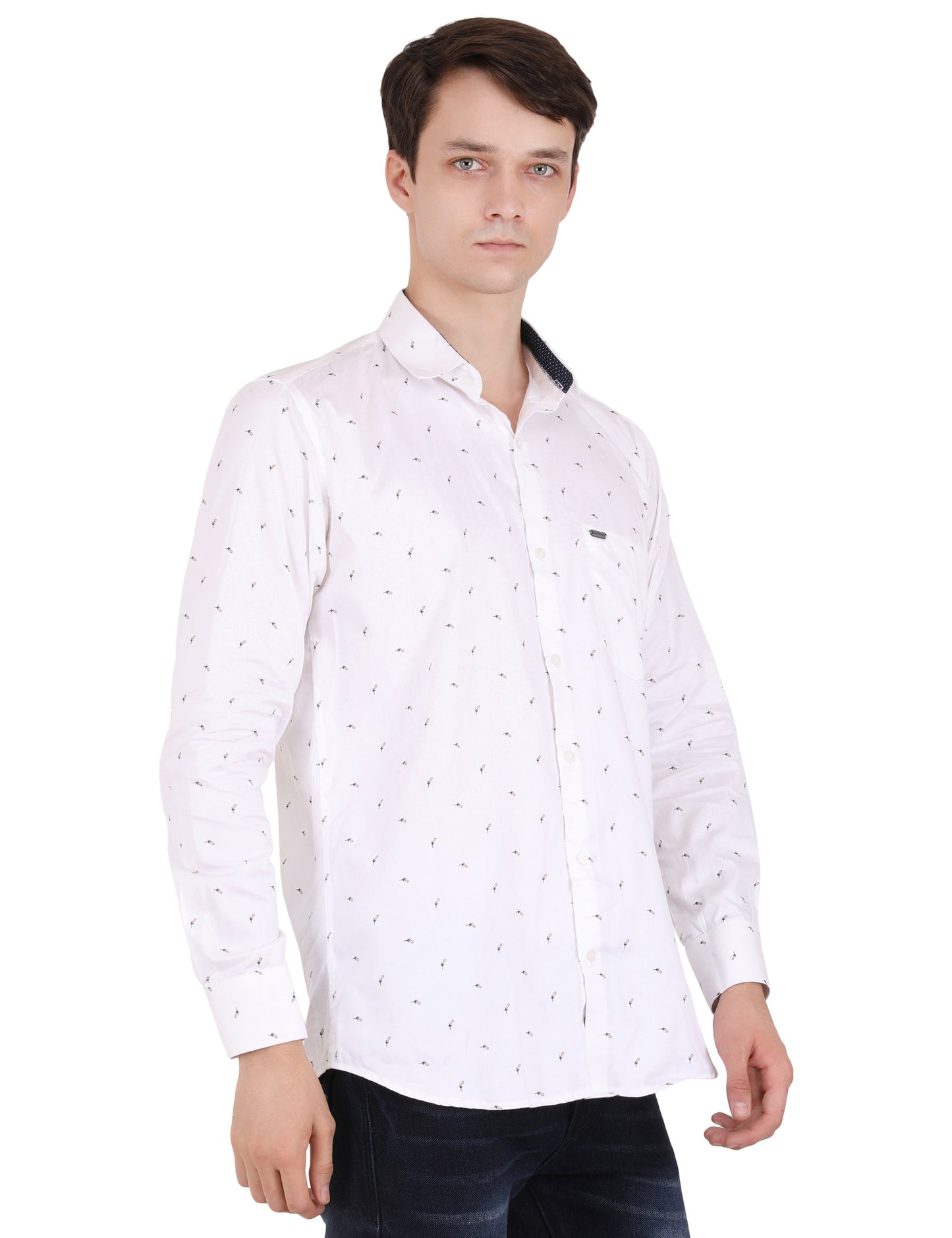 Minimal Blue Leaf Print White Shirt - Contemporary Men's Fashion | Shop Now