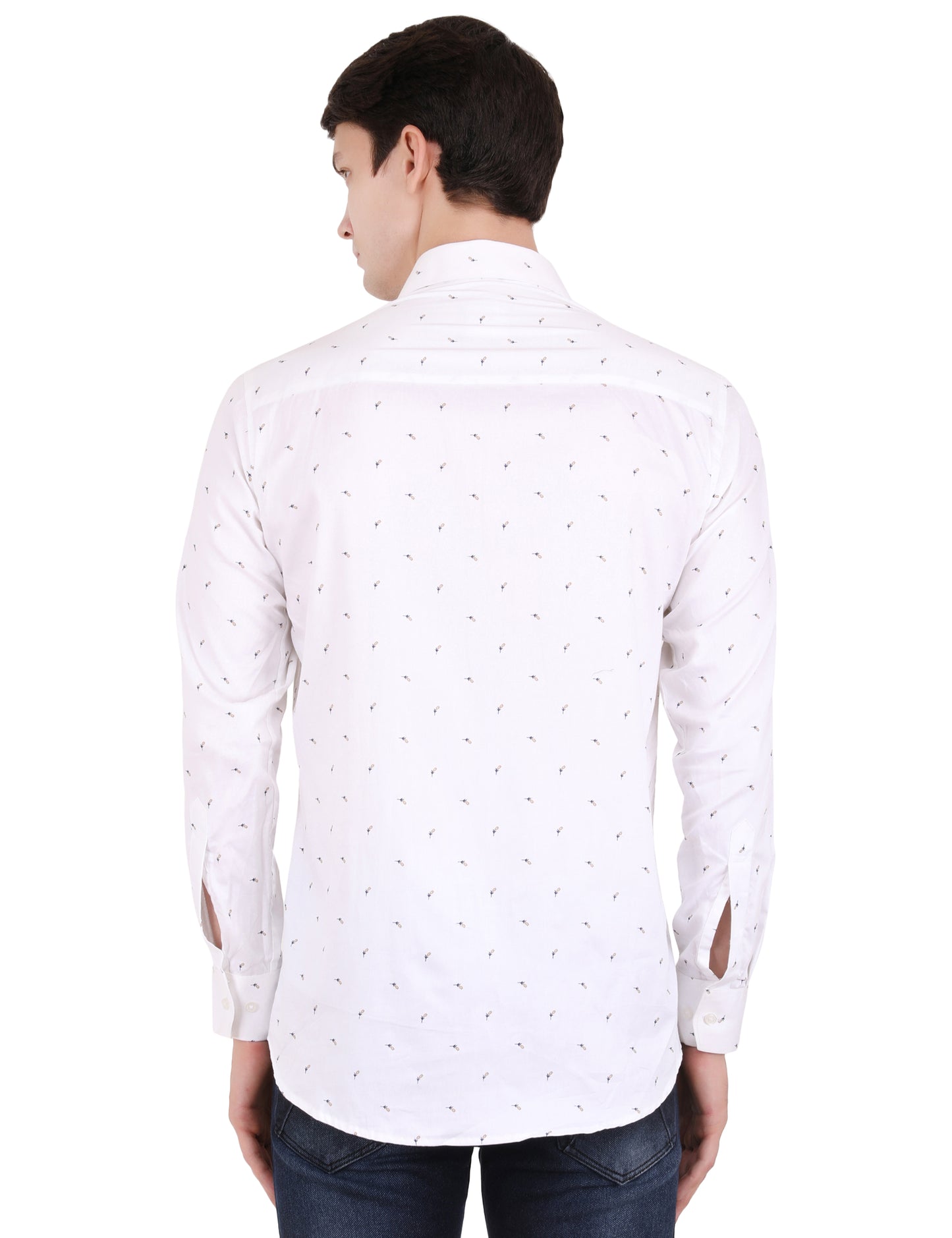 Minimal Blue Leaf Print White Shirt - Contemporary Men's Fashion | Shop Now