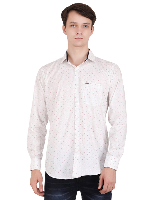 Timeless Elegance: Printed White Shirt with Red Pattern