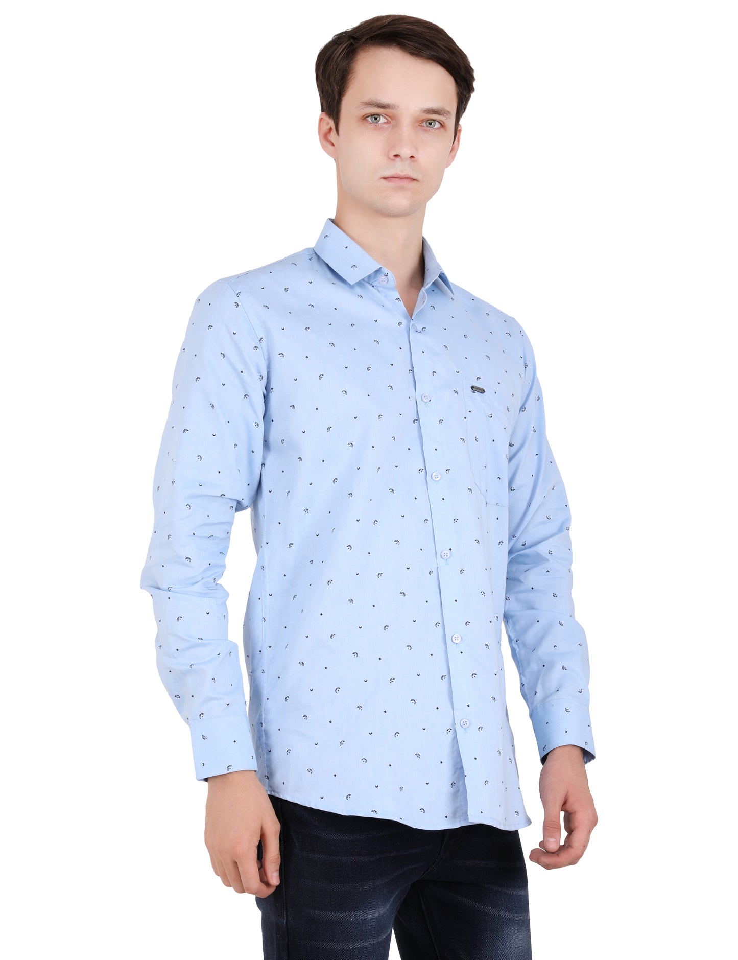 Chic Blue Shirt with Subtle Black Leaves - Elevate Your Wardrobe!