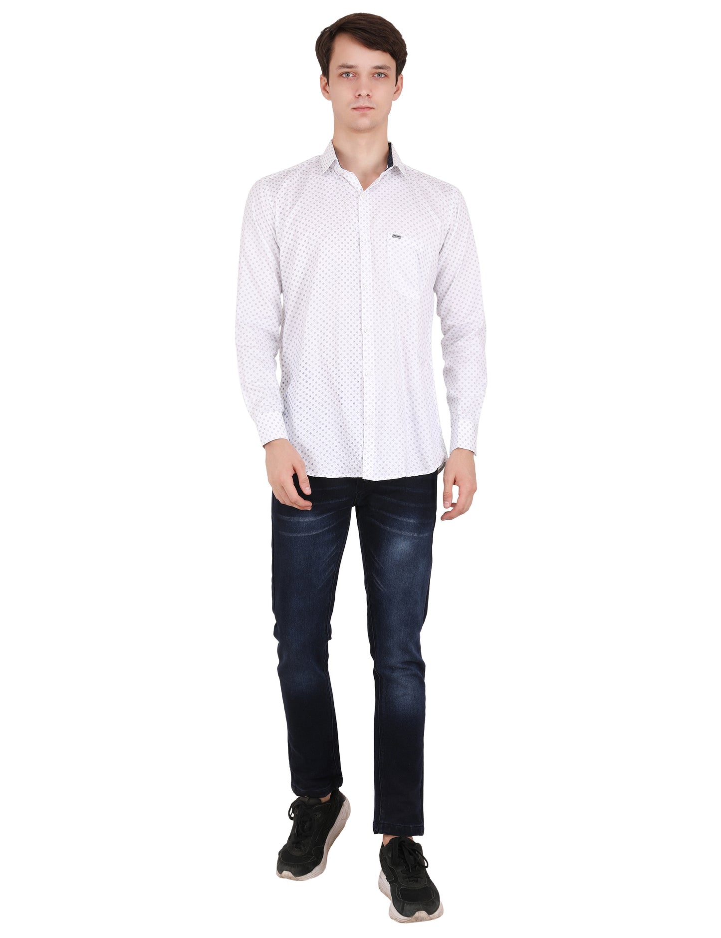Classic Vibes: Printed White Shirt with Polka Pattern | Men's Fashion