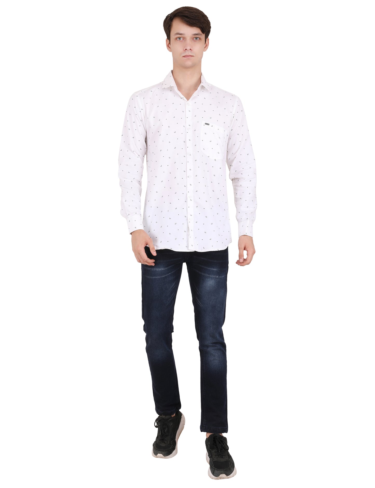 Minimal Black Leaf Print White Shirt - Modern Men's Fashion | Shop Now