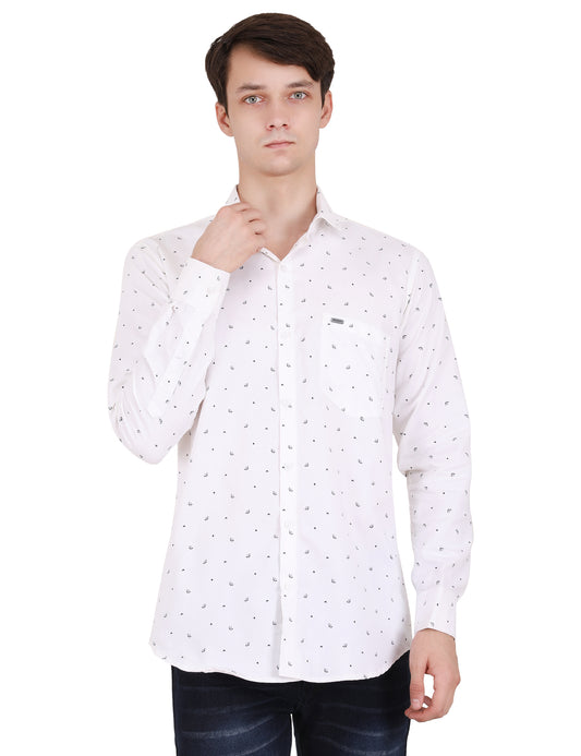Minimal Black Leaf Print White Shirt - Modern Men's Fashion | Shop Now