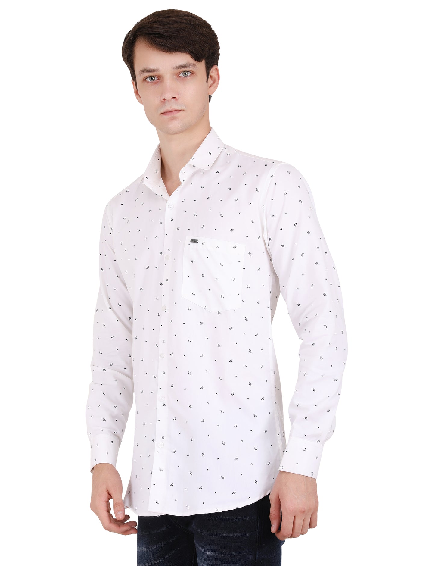 Minimal Black Leaf Print White Shirt - Modern Men's Fashion | Shop Now