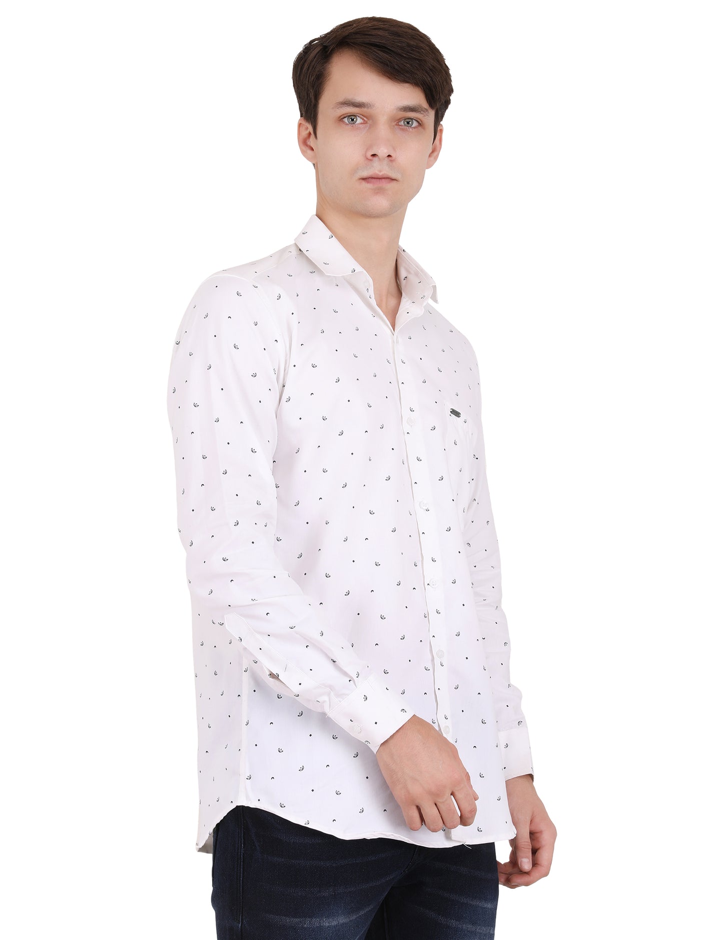 Minimal Black Leaf Print White Shirt - Modern Men's Fashion | Shop Now