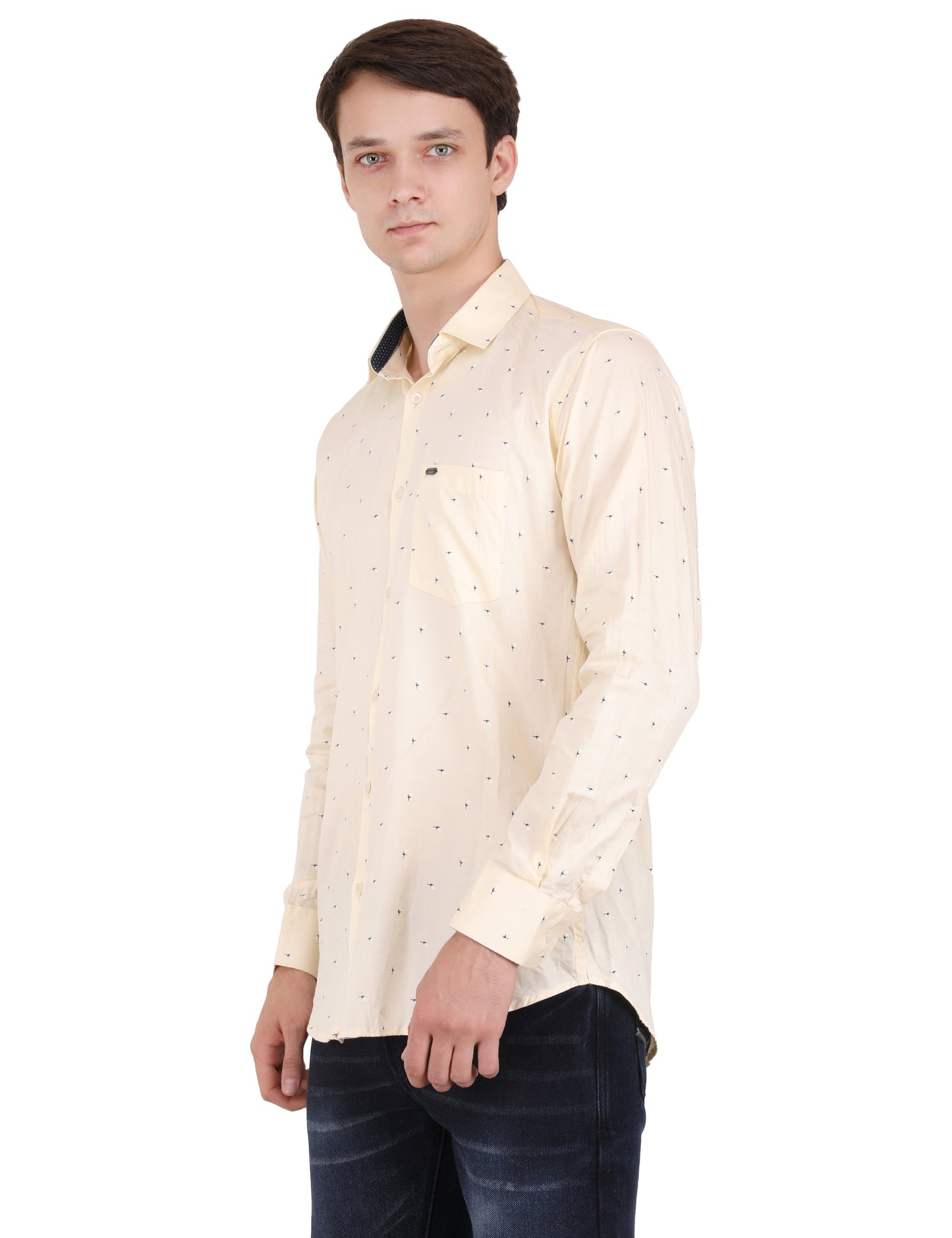 Minimal Leaf Print Yellow Shirt - Stylish Men's Fashion | Shop Now